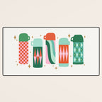 Retro Christmas Thermoses Red Pink and Green on White Desk Mat Gallery Image 3