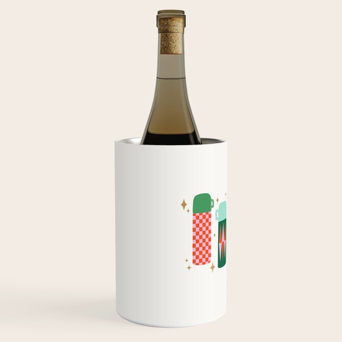 Retro Christmas Thermoses Red Pink and Green on White Wine Chiller Gallery Image 2