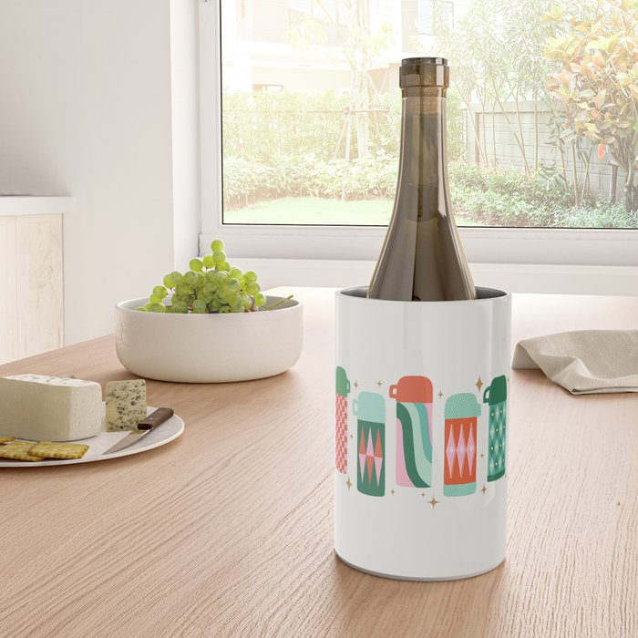 Retro Christmas Thermoses Red Pink and Green on White Wine Chiller Gallery Image 4