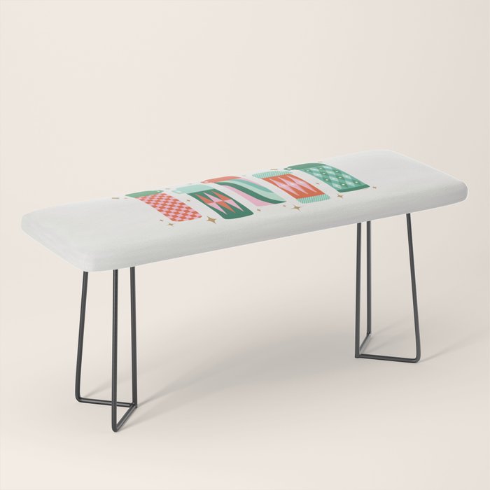 Retro Christmas Thermoses Red Pink and Green on White Bench Gallery Image 1