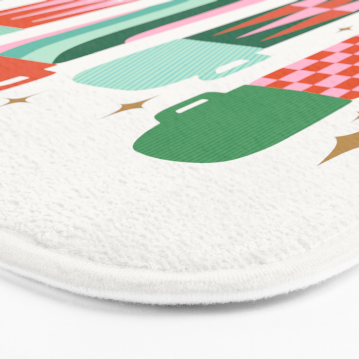 Retro Christmas Thermoses Red Pink and Green on White Bath Mat Gallery Image 3
