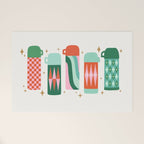 Retro Christmas Thermoses Red Pink and Green on White Welcome Mat Gallery Image 1