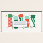 Retro Christmas Thermoses Red Pink and Green on White Desk Mat Gallery Image 1