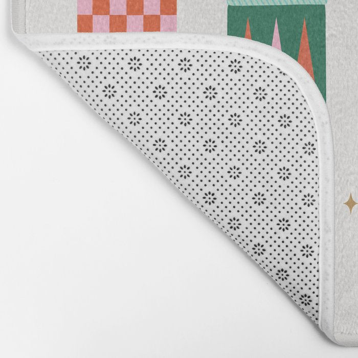 Retro Christmas Thermoses Red Pink and Green on White Bath Mat Gallery Image 2
