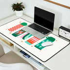 Retro Christmas Thermoses Red Pink and Green on White Desk Mat Gallery Image 2