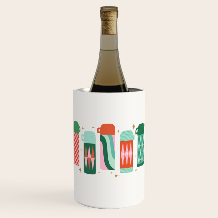 Retro Christmas Thermoses Red Pink and Green on White Wine Chiller Gallery Image 1