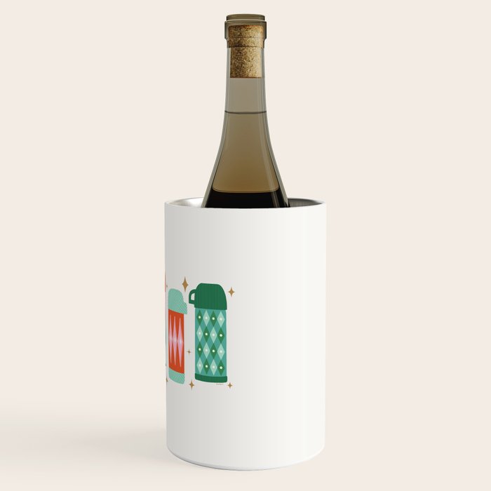 Retro Christmas Thermoses Red Pink and Green on White Wine Chiller Gallery Image 3