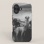 Dogs on a boat black and white canine photograph portrait - photographs - photography iPhone Case Gallery Image 1