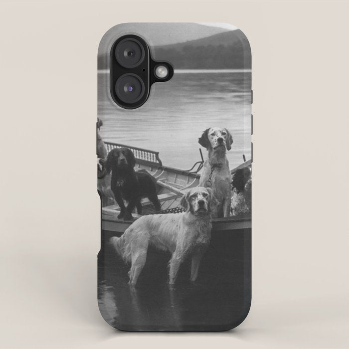 Dogs on a boat black and white canine photograph portrait - photographs - photography iPhone Case Gallery Image 1