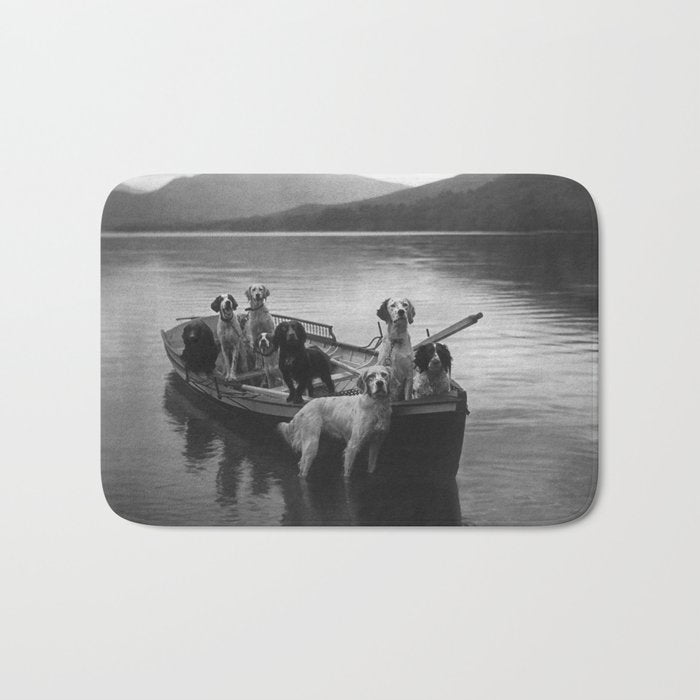 Dogs on a boat black and white canine photograph portrait - photographs - photography Bath Mat Gallery Image 1