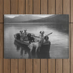 Dogs on a boat black and white canine photograph portrait - photographs - photography Outdoor Rug Gallery Image 1
