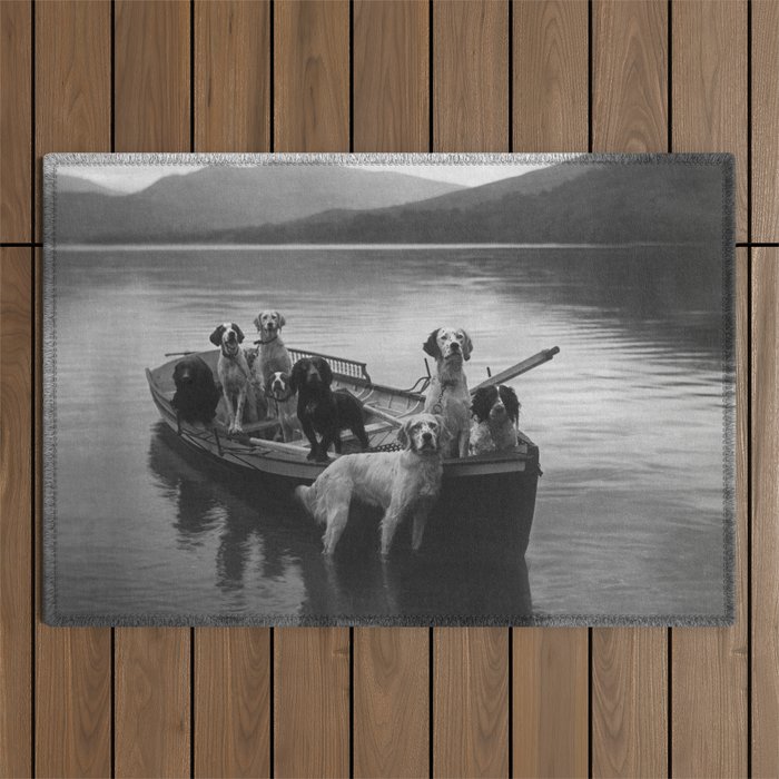 Dogs on a boat black and white canine photograph portrait - photographs - photography Outdoor Rug Gallery Image 1