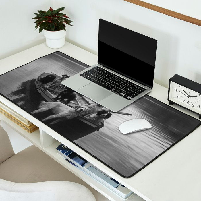 Dogs on a boat black and white canine photograph portrait - photographs - photography Desk Mat Gallery Image 2