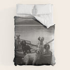 Dogs on a boat black and white canine photograph portrait - photographs - photography Comforter Gallery Image 6