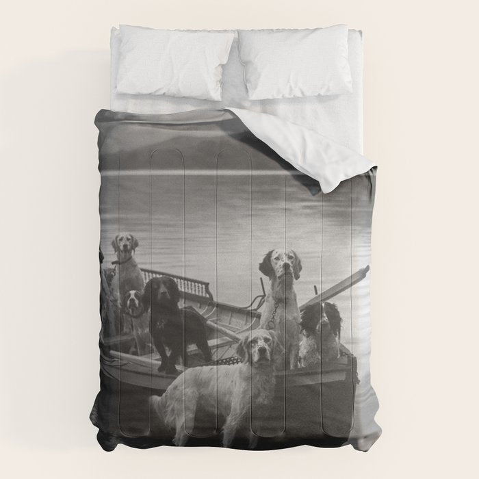 Dogs on a boat black and white canine photograph portrait - photographs - photography Comforter Gallery Image 6