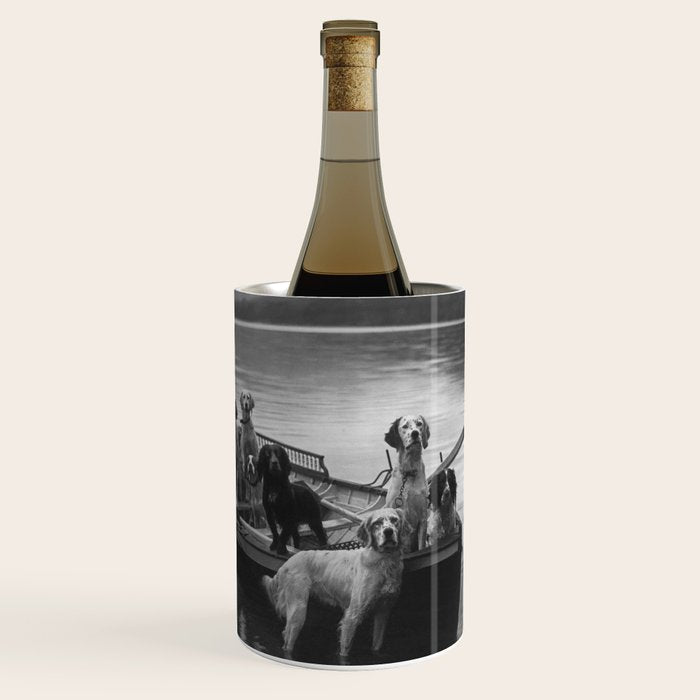 Dogs on a boat black and white canine photograph portrait - photographs - photography Wine Chiller Gallery Image 1