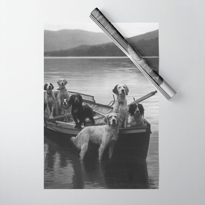 Dogs on a boat black and white canine photograph portrait - photographs - photography Wrapping Paper Gallery Image 1