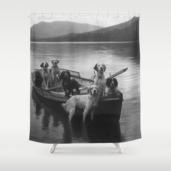 Dogs on a boat black and white canine photograph portrait - photographs - photography Shower Curtain Gallery Image 1