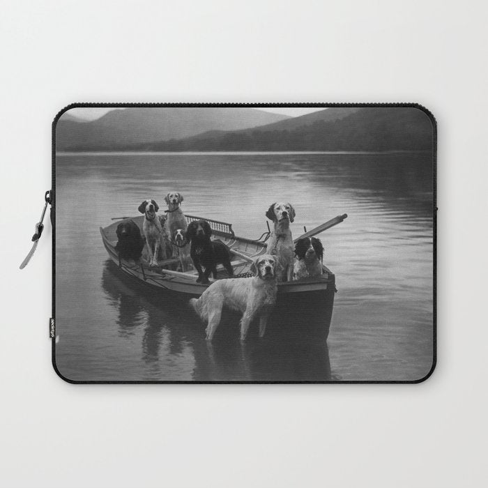Dogs on a boat black and white canine photograph portrait - photographs - photography Laptop Sleeve Gallery Image 1