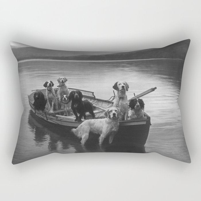 Dogs on a boat black and white canine photograph portrait - photographs - photography Rectangular Pillow Gallery Image 1
