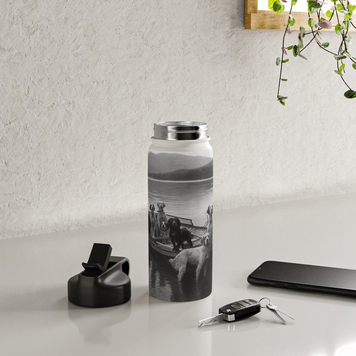 Dogs on a boat black and white canine photograph portrait - photographs - photography Water Bottle Gallery Image 4