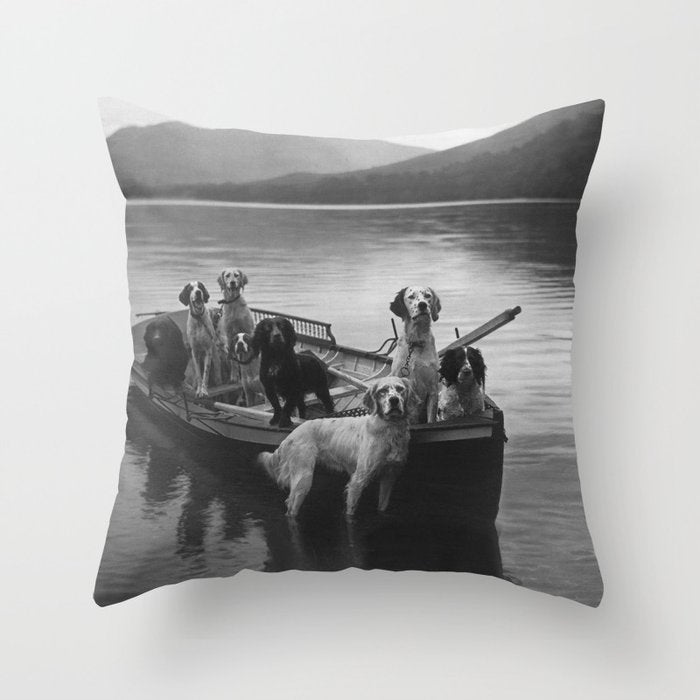 Dogs on a boat black and white canine photograph portrait - photographs - photography Throw Pillow Gallery Image 6