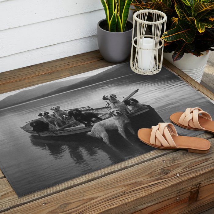 Dogs on a boat black and white canine photograph portrait - photographs - photography Outdoor Rug Gallery Image 2
