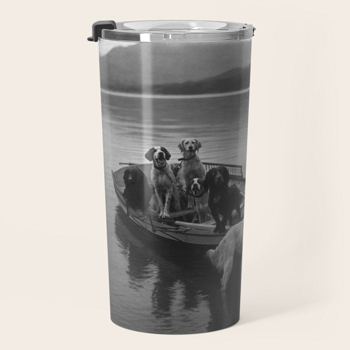 Dogs on a boat black and white canine photograph portrait - photographs - photography Travel Mug Gallery Image 3