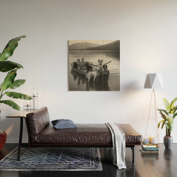 Dogs on a boat black and white canine photograph portrait - photographs - photography Wood Wall Art Gallery Image 2