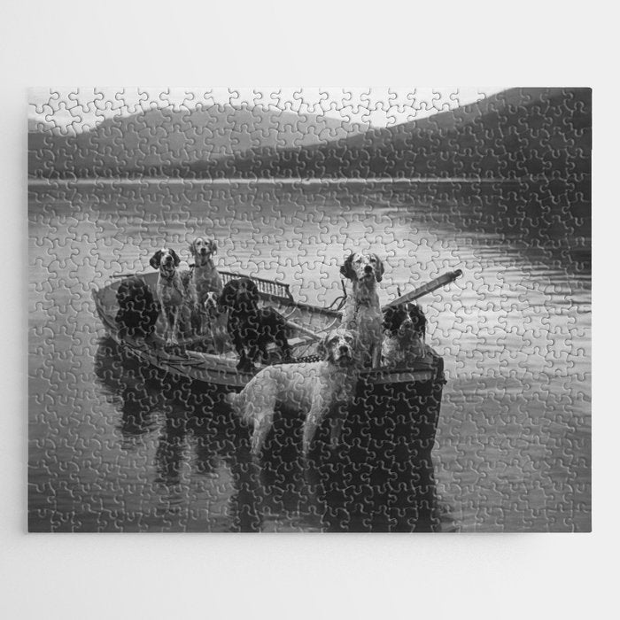 Dogs on a boat black and white canine photograph portrait - photographs - photography Jigsaw Puzzle Gallery Image 1