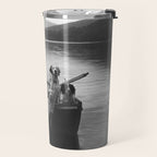 Dogs on a boat black and white canine photograph portrait - photographs - photography Travel Mug Gallery Image 2