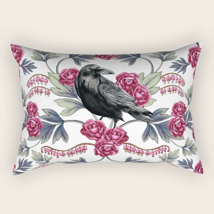 Crows, Bleeding Hearts & Roses Floral/Botanical Pattern Rectangular Pillow Gallery Image 1