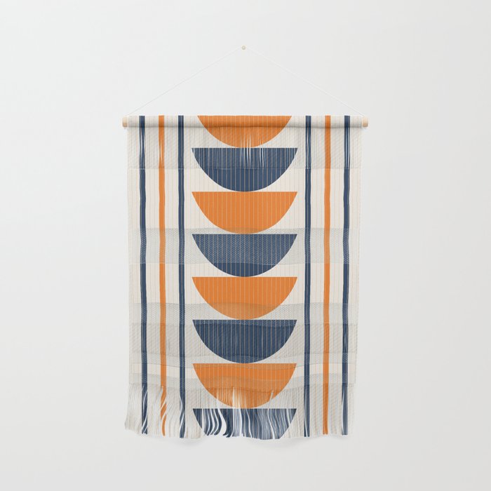 Abstract Shapes 76 in Orange and Navy Blue (Moon Phase Geometric Abstraction) Wall Hanging Gallery Image 1