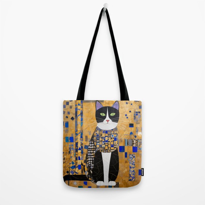 Gustav Klimt Style Tuxedo Cat with Geometric Patterns Tote Bag Gallery Image 2