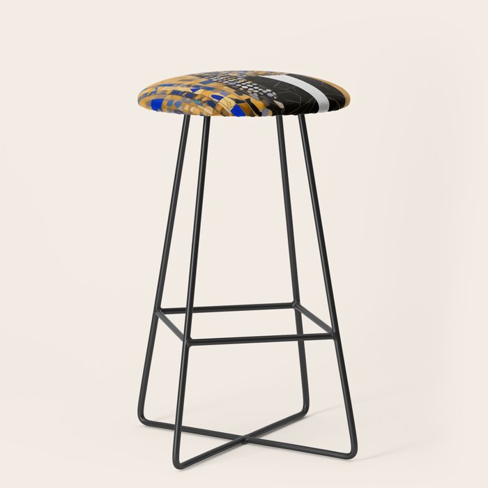 Gustav Klimt Style Tuxedo Cat with Geometric Patterns Stool Gallery Image 1