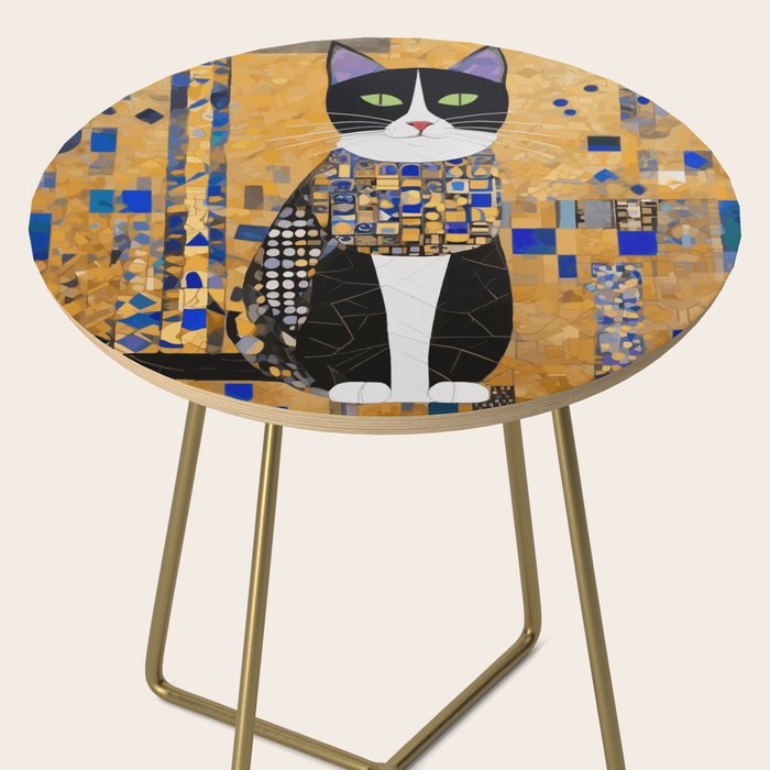 Gustav Klimt Style Tuxedo Cat with Geometric Patterns Side Table Gallery Image 2