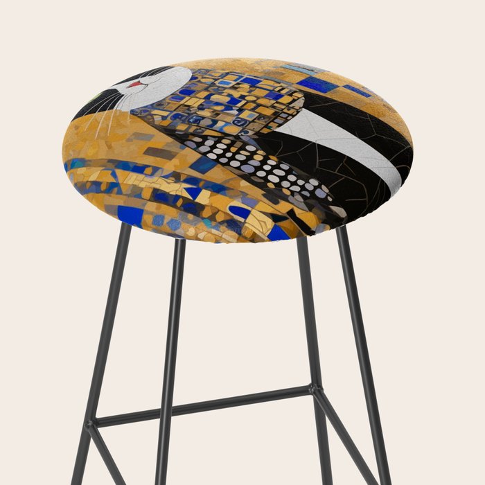Gustav Klimt Style Tuxedo Cat with Geometric Patterns Stool Gallery Image 2