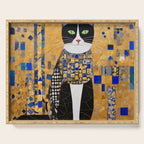 Gustav Klimt Style Tuxedo Cat with Geometric Patterns Serving Tray Gallery Image 1