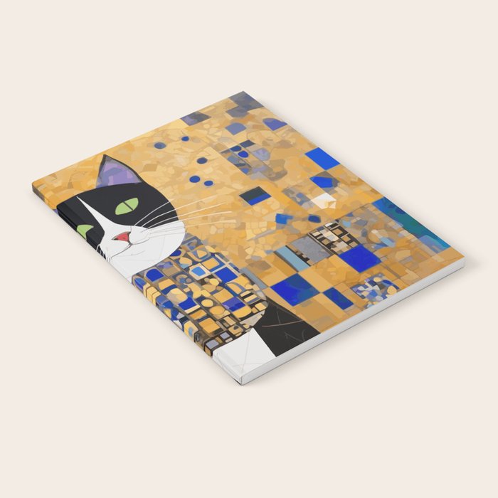 Gustav Klimt Style Tuxedo Cat with Geometric Patterns Notebook Gallery Image 2