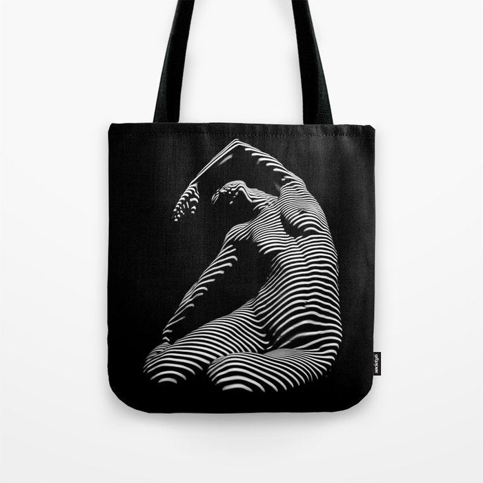 0077s-DJA Abstract Photograph of Seated Woman Striped by Light and Shade Tote Bag Gallery Image 1
