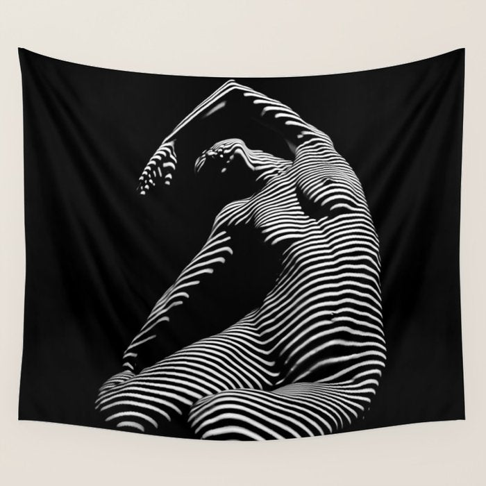 0077s-DJA Abstract Photograph of Seated Woman Striped by Light and Shade Wall Tapestry Gallery Image 4