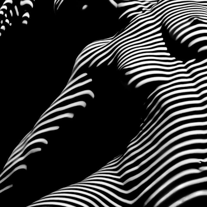0077s-DJA Abstract Photograph of Seated Woman Striped by Light and Shade Coffee Mug Gallery Image 2