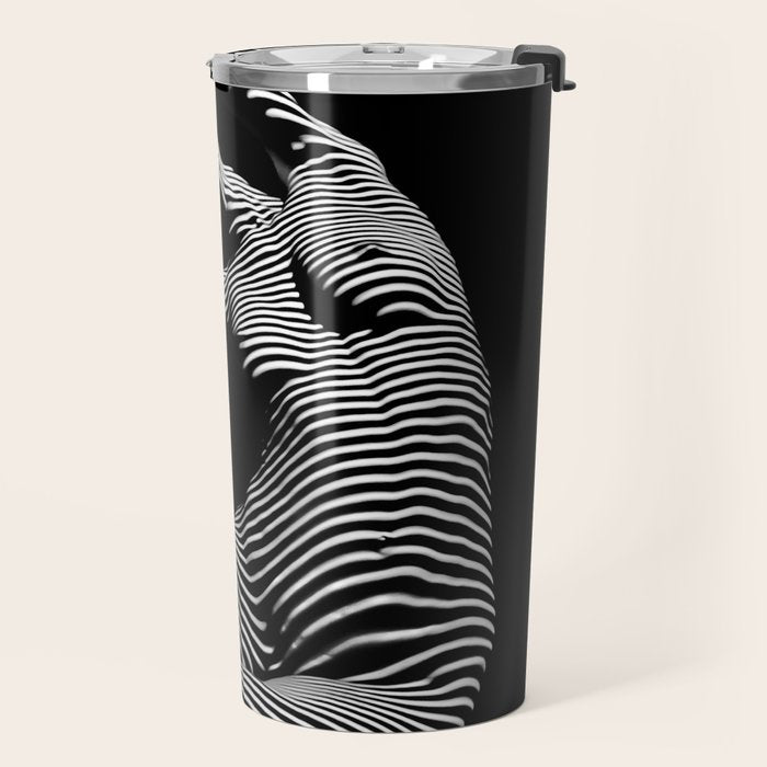 0077s-DJA Abstract Photograph of Seated Woman Striped by Light and Shade Travel Mug Gallery Image 2