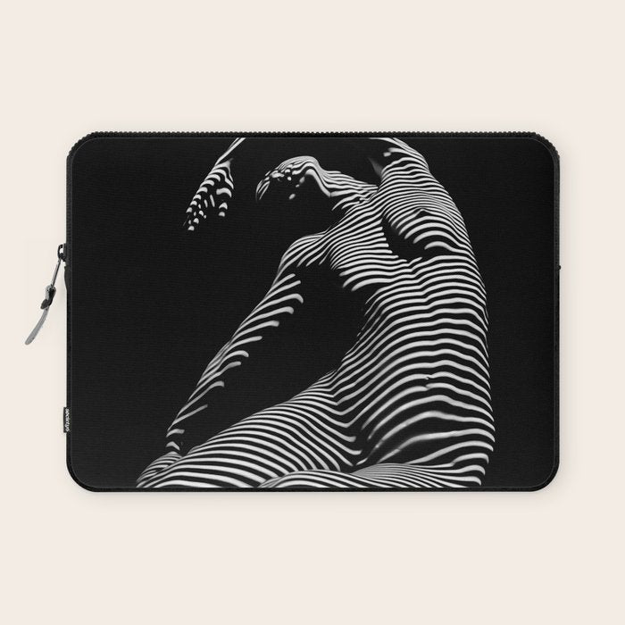 0077s-DJA Abstract Photograph of Seated Woman Striped by Light and Shade Laptop Sleeve Gallery Image 1