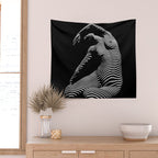 0077s-DJA Abstract Photograph of Seated Woman Striped by Light and Shade Wall Tapestry Gallery Image 2