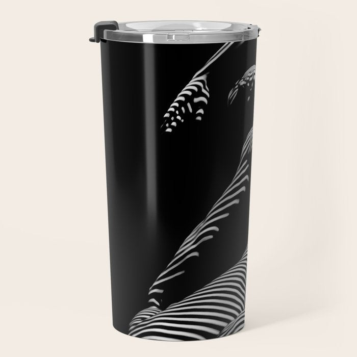 0077s-DJA Abstract Photograph of Seated Woman Striped by Light and Shade Travel Mug Gallery Image 3