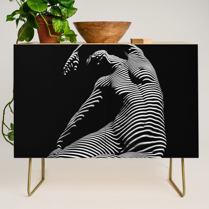 0077s-DJA Abstract Photograph of Seated Woman Striped by Light and Shade Credenza Gallery Image 1