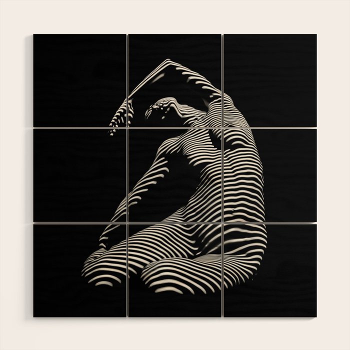 0077s-DJA Abstract Photograph of Seated Woman Striped by Light and Shade Wood Wall Art Gallery Image 1