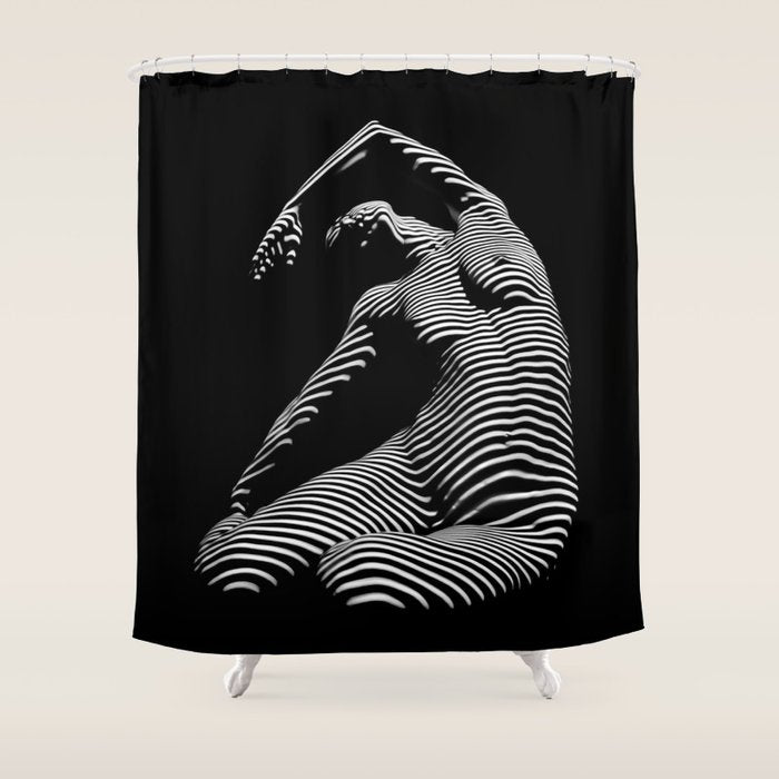 0077s-DJA Abstract Photograph of Seated Woman Striped by Light and Shade Shower Curtain Gallery Image 1