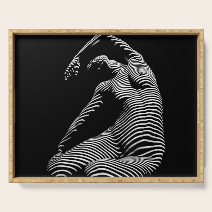 0077s-DJA Abstract Photograph of Seated Woman Striped by Light and Shade Serving Tray Gallery Image 1